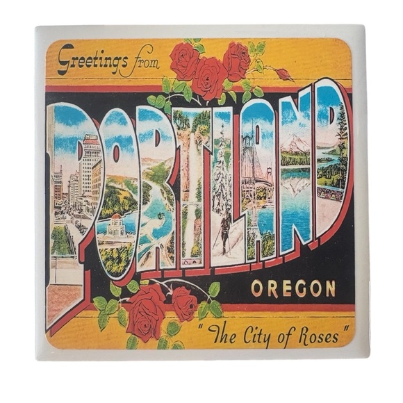 Portland Souvenir Ceramic Coaster “The City of Roses” Colorful Tile VTG Style - Picture 1 of 3